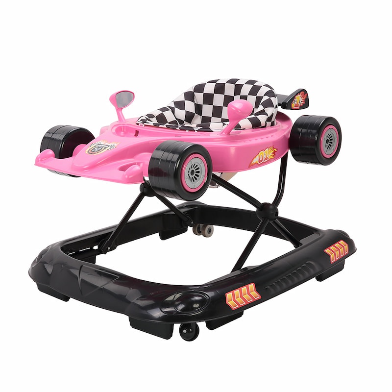 2-in-1 Formula One Foldable Baby Walker With Attractive Music Toy Tray Pink