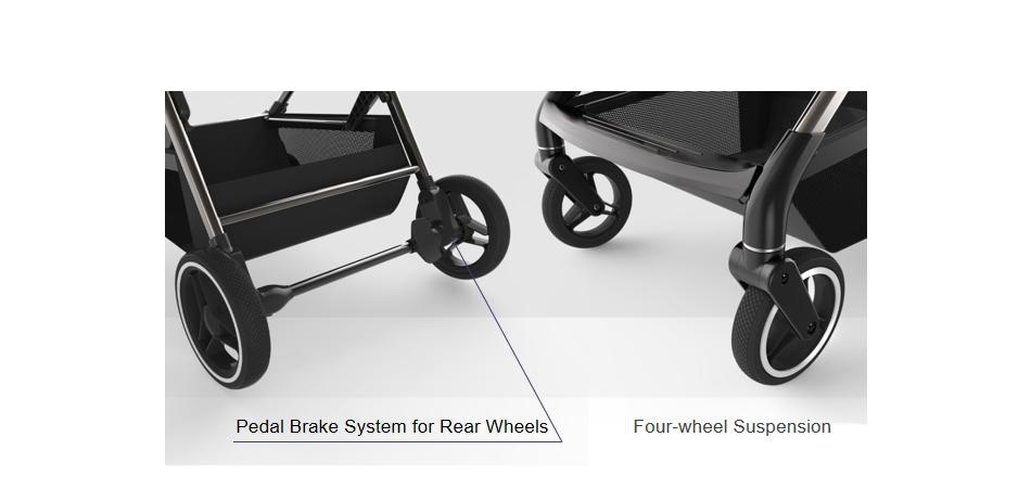 Baby Stroller With Pedal Brake System For Rear Wheels