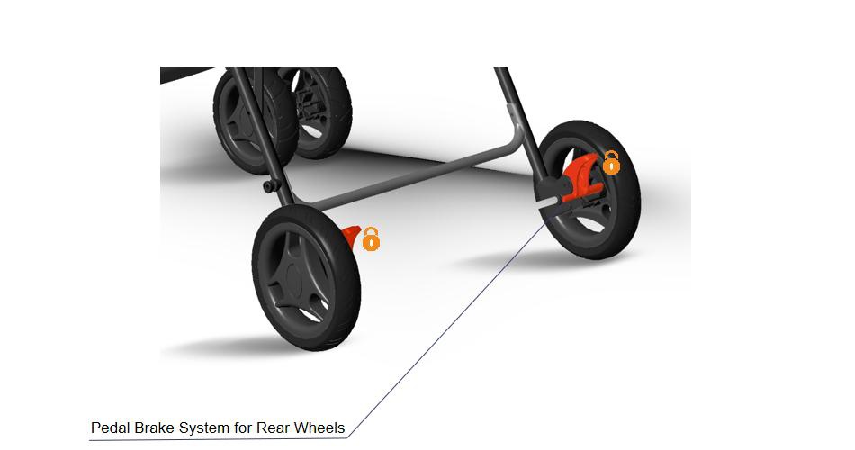 Baby Stroller With Pedal Brake System For Rear Wheels